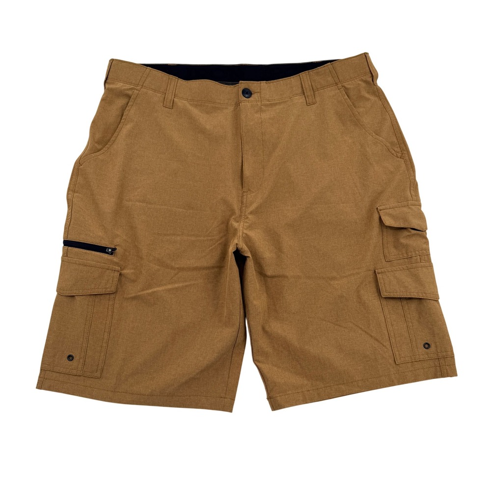 Iron Tuff Mens Cargo Hybrid Shorts 38 Brown Heather Camel Stretch Utility Comfy